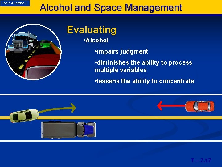 Topic 4 Lesson 2 Alcohol and Space Management Evaluating • Alcohol • impairs judgment
