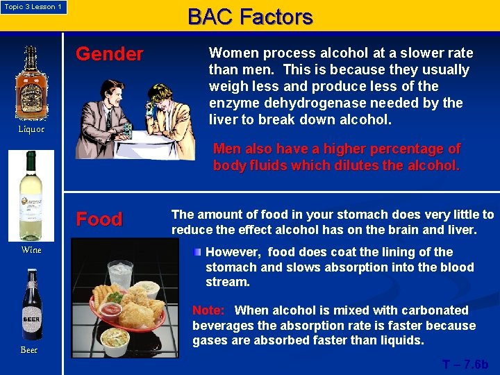 Topic 3 Lesson 1 BAC Factors Gender Liquor Men also have a higher percentage