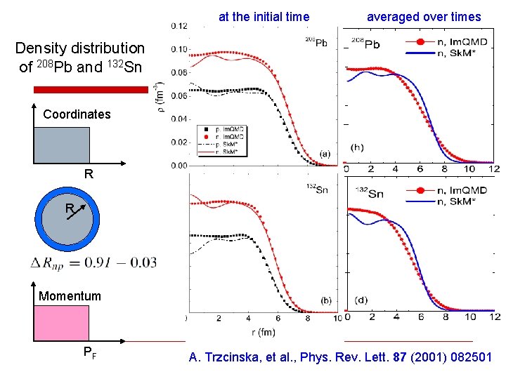 at the initial time averaged over times Density distribution of 208 Pb and 132