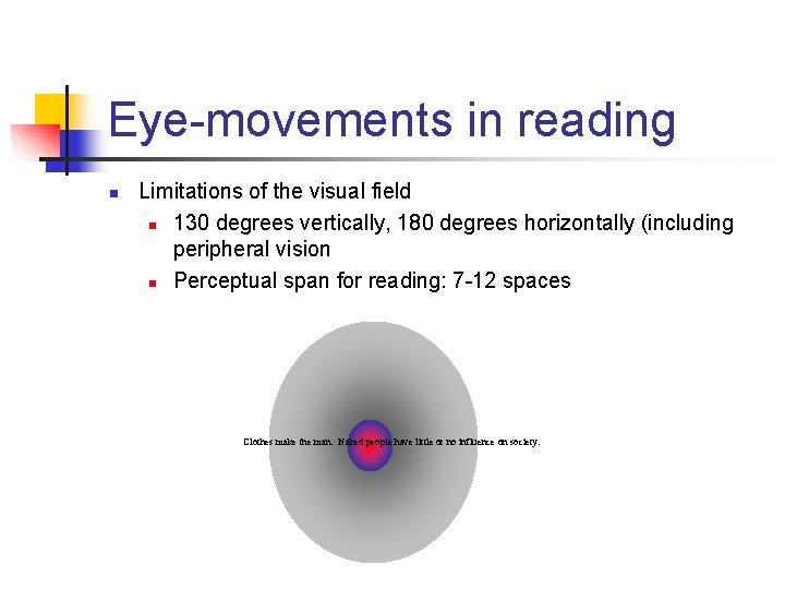 Eye-movements in reading n Limitations of the visual field n 130 degrees vertically, 180