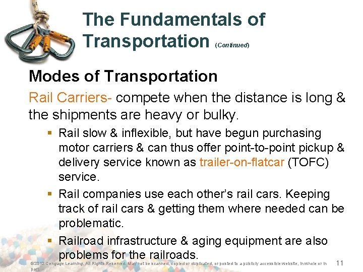 The Fundamentals of Transportation (Continued) Modes of Transportation Rail Carriers- compete when the distance