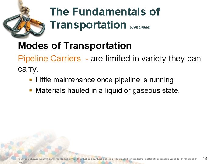 The Fundamentals of Transportation (Continued) Modes of Transportation Pipeline Carriers - are limited in