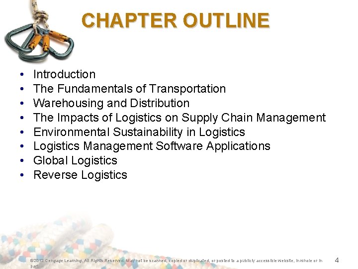 CHAPTER OUTLINE • • Introduction The Fundamentals of Transportation Warehousing and Distribution The Impacts