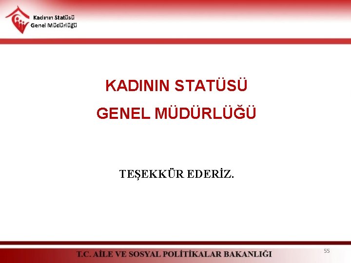 Kadının Statüsü Genel Müdürlüğü KADININ STATÜSÜ GENEL MÜDÜRLÜĞÜ TEŞEKKÜR EDERİZ. 55 