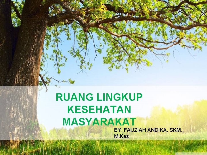 RUANG LINGKUP KESEHATAN MASYARAKAT BY: FAUZIAH ANDIKA, SKM. , M. Kes 