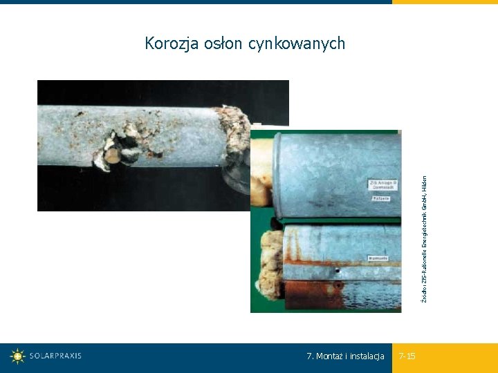  Źródło: Zf. S-Rationelle Energietechnik Gmb. H, Hilden Korozja osłon cynkowanych 7. Montaż i