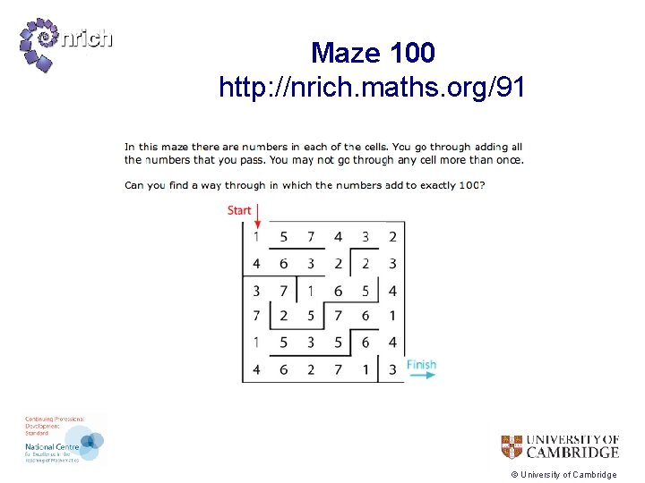  Maze 100 http: //nrich. maths. org/91 © University of Cambridge 