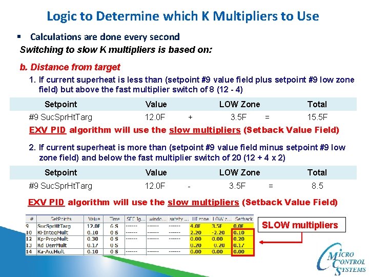 Logic to Determine which K Multipliers to Use § Calculations are done every second