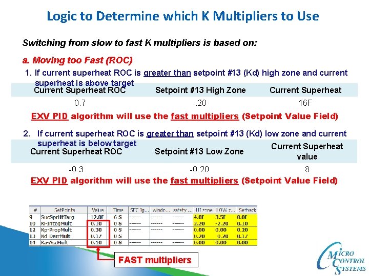 Logic to Determine which K Multipliers to Use Switching from slow to fast K