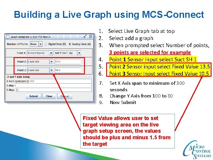 Building a Live Graph using MCS-Connect 1. Select Live Graph tab at top 2.