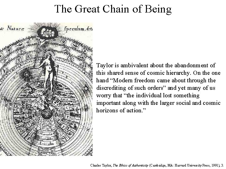 The Great Chain of Being Taylor is ambivalent about the abandonment of this shared The Great Chain of Being Taylor is ambivalent about the abandonment of this shared