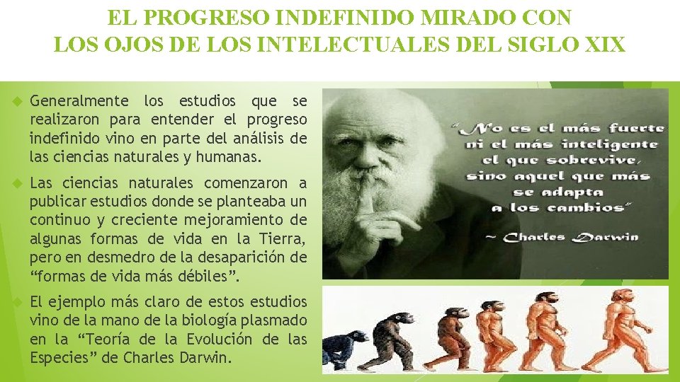 EL PROGRESO INDEFINIDO MIRADO CON LOS OJOS DE LOS INTELECTUALES DEL SIGLO XIX Generalmente