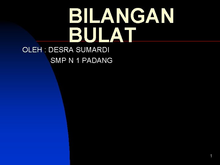 BILANGAN BULAT OLEH : DESRA SUMARDI SMP N 1 PADANG 1 