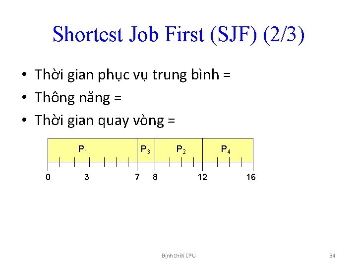 Shortest Job First (SJF) (2/3) • Thời gian phục vụ trung bình = •