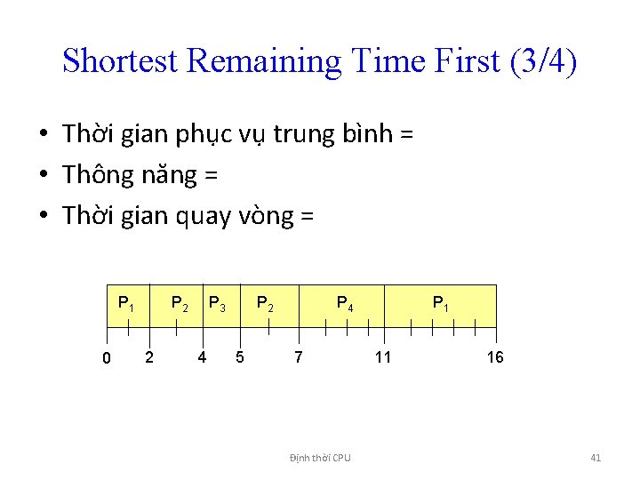 Shortest Remaining Time First (3/4) • Thời gian phục vụ trung bình = •