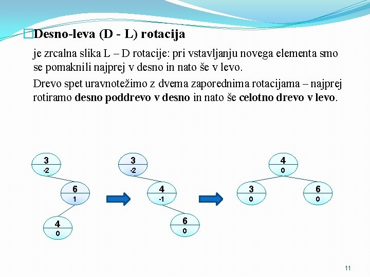 �Desno-leva (D - L) rotacija je zrcalna slika L – D rotacije: pri vstavljanju