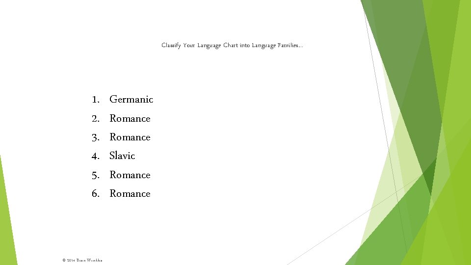 Classify Your Language Chart into Language Families… 1. 2. 3. 4. 5. 6. ©