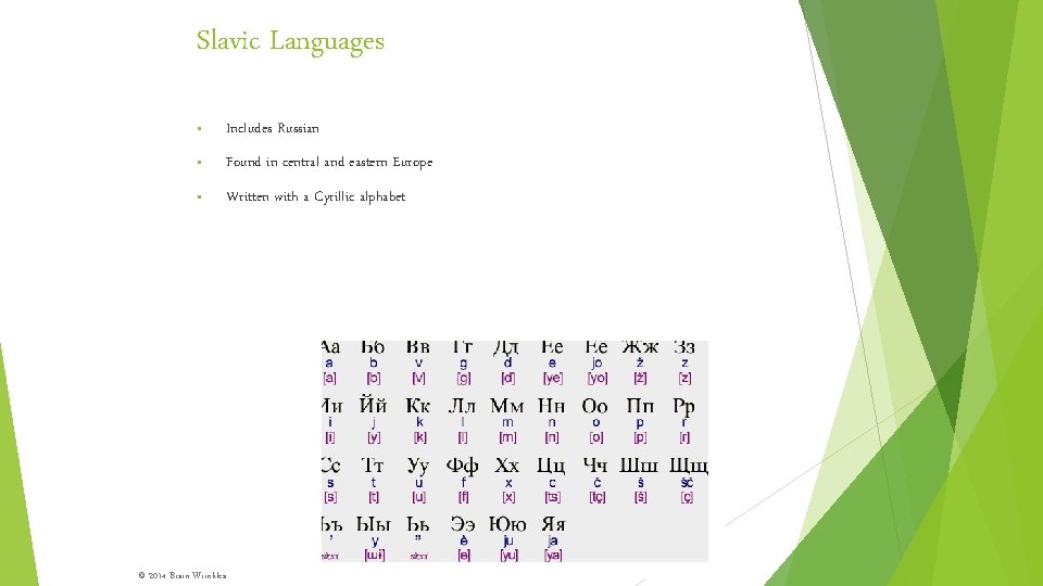 Slavic Languages • Includes Russian • Found in central and eastern Europe • Written