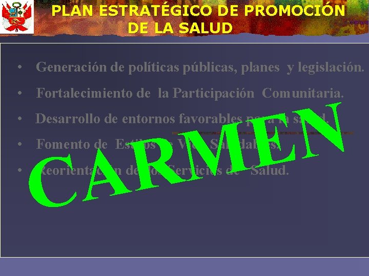 PLAN ESTRATÉGICO DE PROMOCIÓN DE LA SALUD • Generación de políticas públicas, planes y