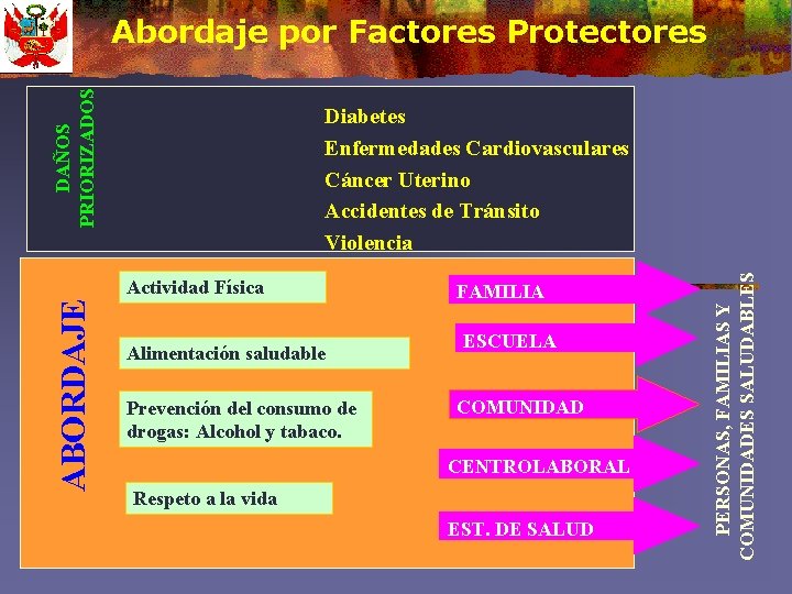 DAÑOS PRIORIZADOS Abordaje por Factores Protectores ABORDAJE Actividad Física Alimentación saludable Prevención del consumo