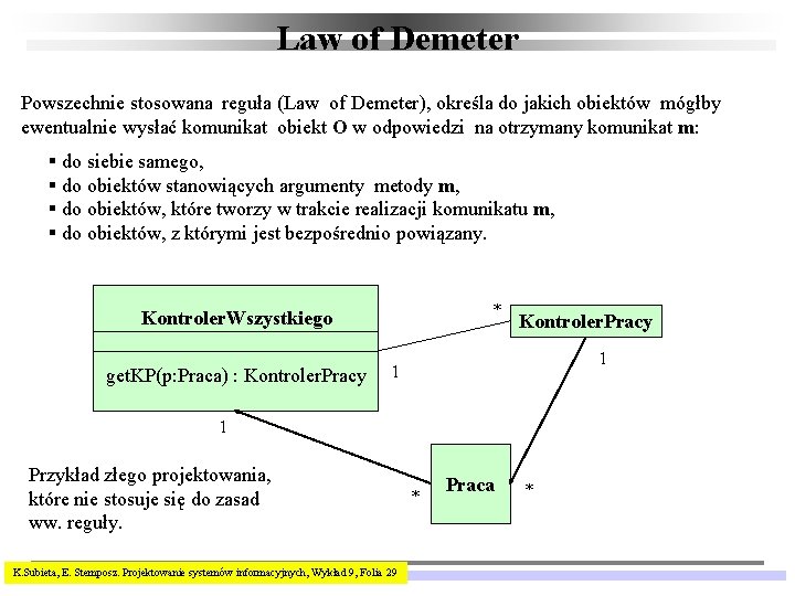 Law of Demeter Powszechnie stosowana reguła (Law of Demeter), określa do jakich obiektów mógłby