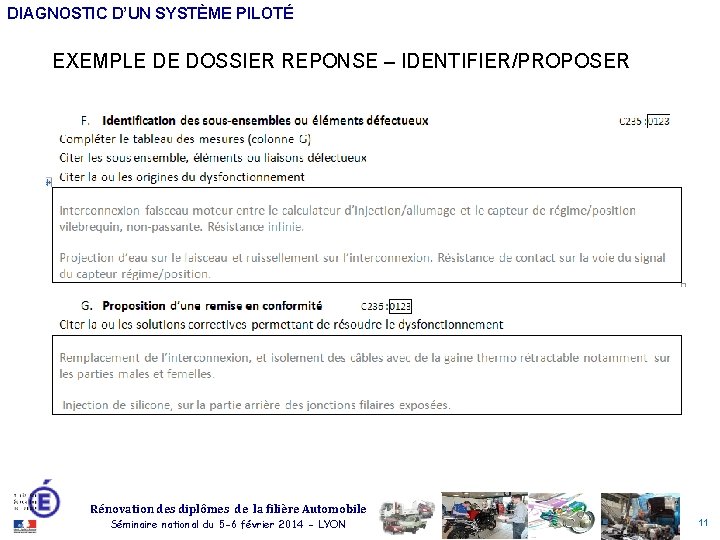 DIAGNOSTIC D’UN SYSTÈME PILOTÉ EXEMPLE DE DOSSIER REPONSE – IDENTIFIER/PROPOSER Rénovation des diplômes de