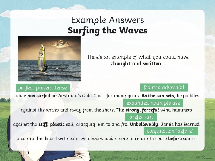 Example Answers Surfing the Waves Here’s an example of what you could have thought Example Answers Surfing the Waves Here’s an example of what you could have thought