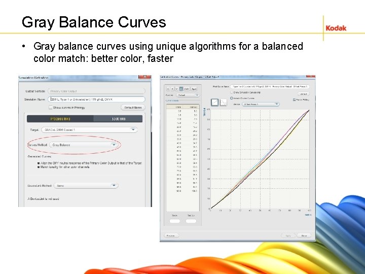 Gray Balance Curves • Gray balance curves using unique algorithms for a balanced color