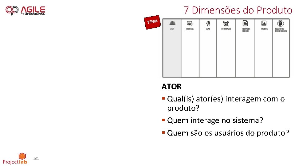 7 Dimensões do Produto TEMA ATOR § Qual(is) ator(es) interagem com o produto? §