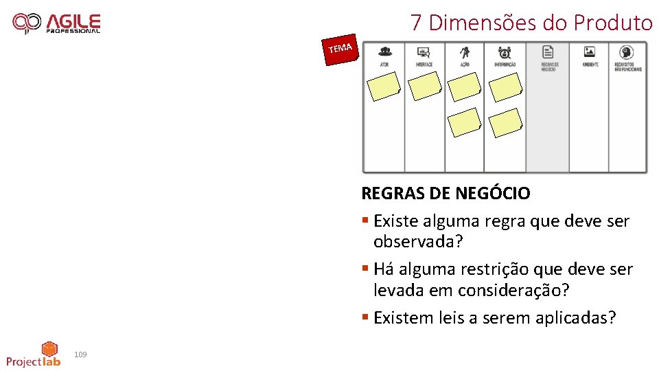 7 Dimensões do Produto TEMA REGRAS DE NEGÓCIO § Existe alguma regra que deve