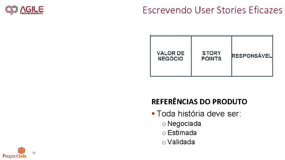 Escrevendo User Stories Eficazes REFERÊNCIAS DO PRODUTO § Toda história deve ser: o Negociada