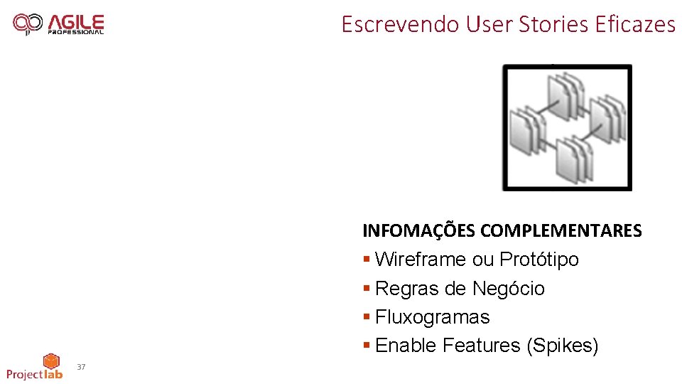 Escrevendo User Stories Eficazes INFOMAÇÕES COMPLEMENTARES § Wireframe ou Protótipo § Regras de Negócio