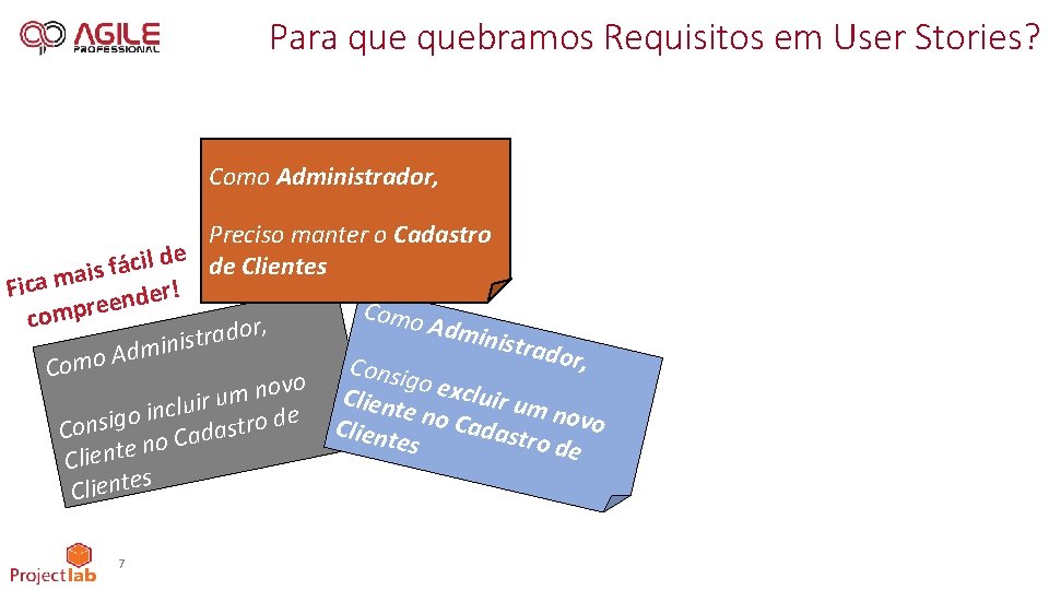 Para quebramos Requisitos em User Stories? Como Administrador, Preciso manter o Cadastro e de