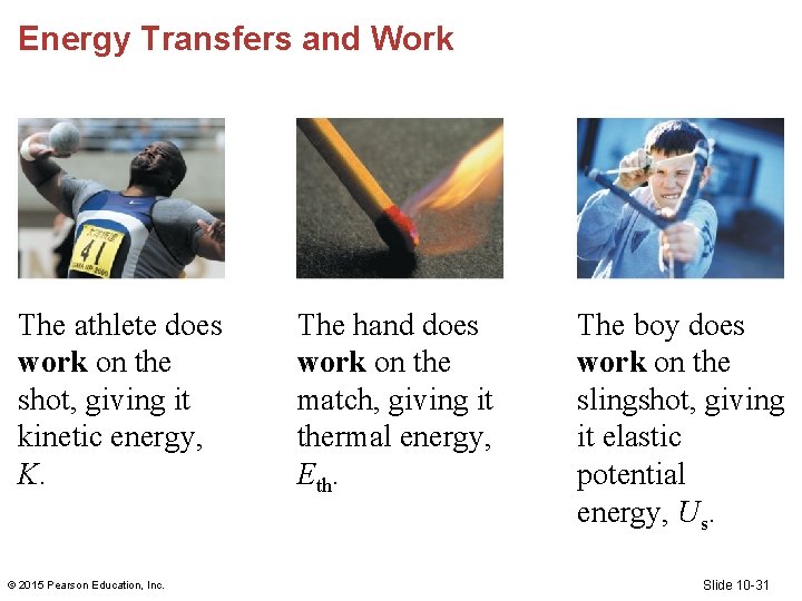 Energy Transfers and Work The athlete does work on the shot, giving it kinetic Energy Transfers and Work The athlete does work on the shot, giving it kinetic