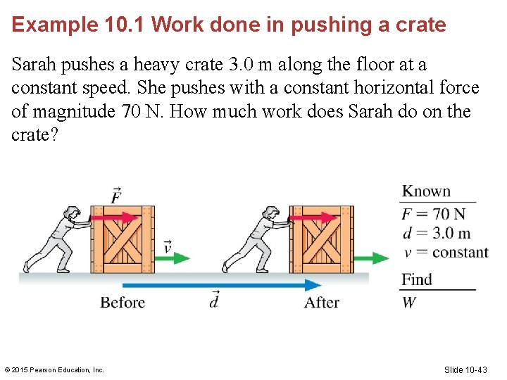 Example 10. 1 Work done in pushing a crate Sarah pushes a heavy crate Example 10. 1 Work done in pushing a crate Sarah pushes a heavy crate