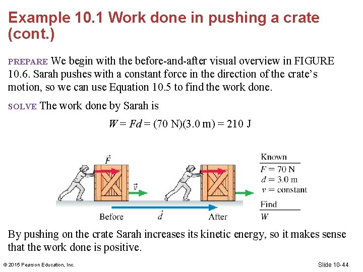 Example 10. 1 Work done in pushing a crate (cont. ) We begin with Example 10. 1 Work done in pushing a crate (cont. ) We begin with