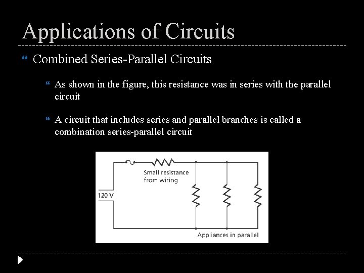 Applications of Circuits Combined Series-Parallel Circuits As shown in the figure, this resistance was