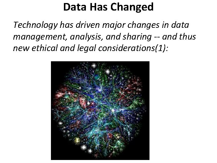 Data Has Changed Technology has driven major changes in data management, analysis, and sharing Data Has Changed Technology has driven major changes in data management, analysis, and sharing