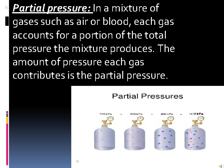 Partial pressure: In a mixture of gases such as air or blood, each Partial pressure: In a mixture of gases such as air or blood, each