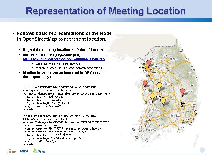 Representation of Meeting Location § Follows basic representations of the Node in Open. Street. Representation of Meeting Location § Follows basic representations of the Node in Open. Street.
