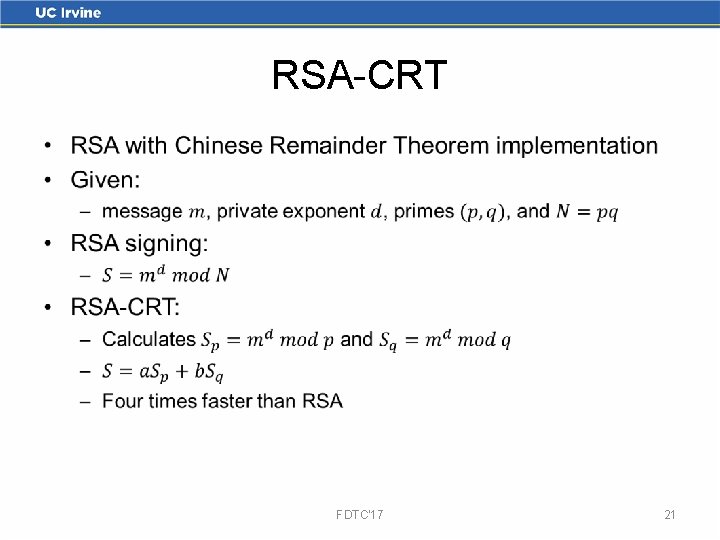 RSA-CRT • FDTC'17 21 