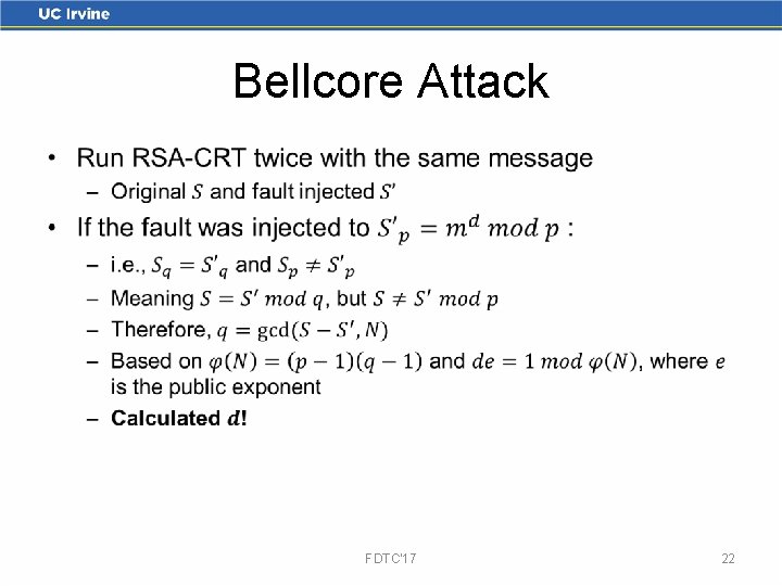 Bellcore Attack • FDTC'17 22 