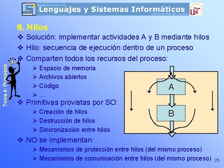 6. Hilos Tema 4: Procesos v Solución: implementar actividades A y B mediante hilos 6. Hilos Tema 4: Procesos v Solución: implementar actividades A y B mediante hilos