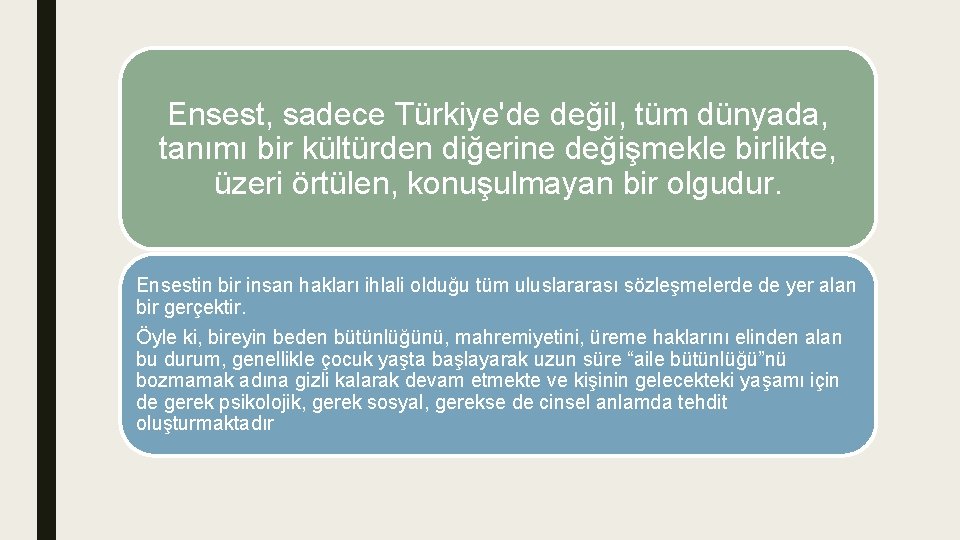 Ensest, sadece Türkiye'de değil, tüm dünyada, tanımı bir kültürden diğerine değişmekle birlikte, üzeri örtülen,