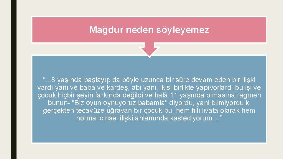 Mağdur neden söyleyemez “. . . 8 yaşında başlayıp da böyle uzunca bir süre