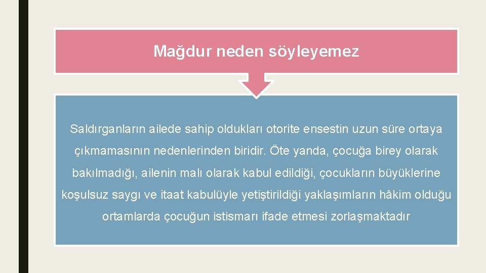 Mağdur neden söyleyemez Saldırganların ailede sahip oldukları otorite ensestin uzun süre ortaya çıkmamasının nedenlerinden