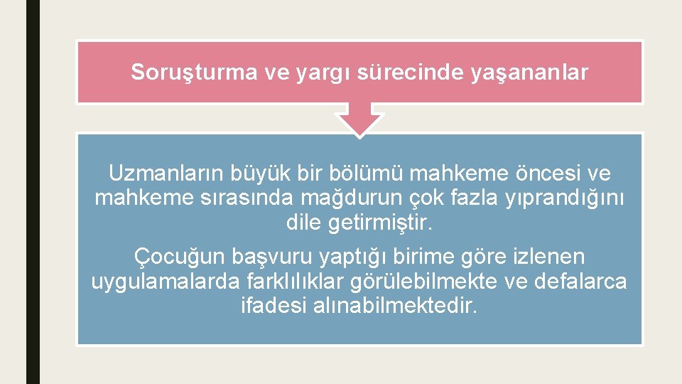 Soruşturma ve yargı sürecinde yaşananlar Uzmanların büyük bir bölümü mahkeme öncesi ve mahkeme sırasında