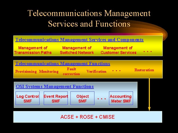 Telecommunications Management Services and Functions Telecommunications Management Services and Components Management of Transmission Paths