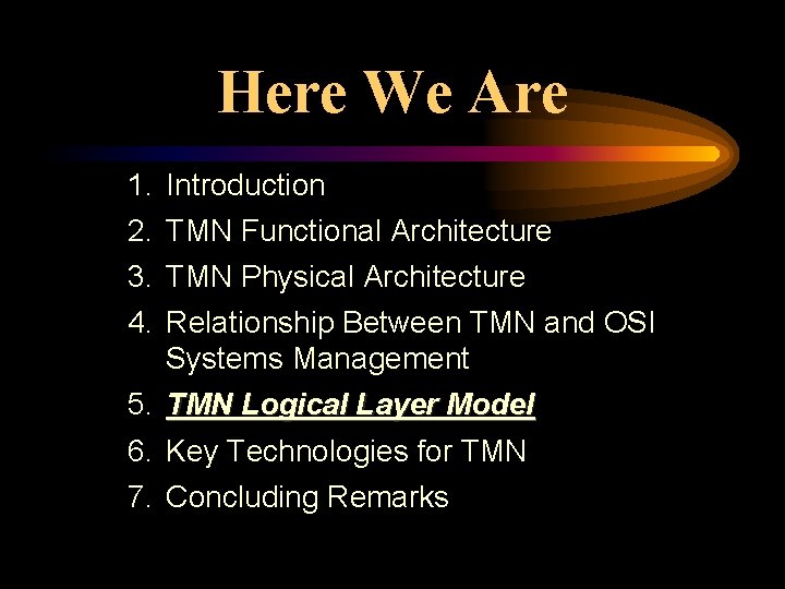 Here We Are 1. Introduction 2. TMN Functional Architecture 3. TMN Physical Architecture 4.