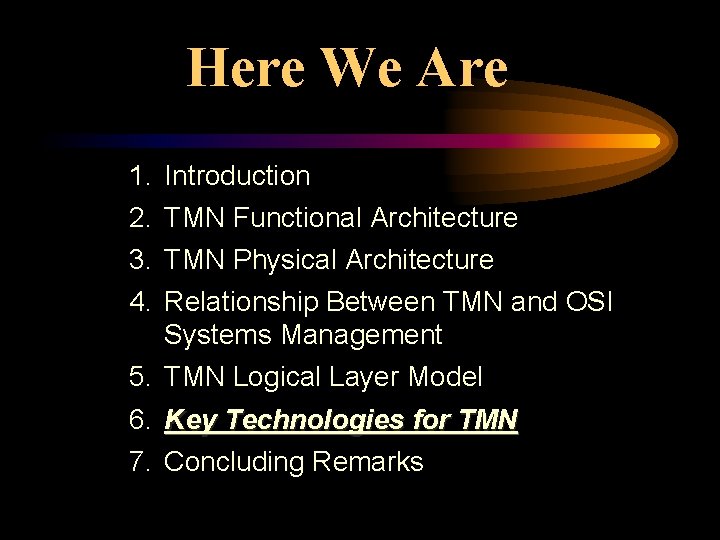 Here We Are 1. Introduction 2. TMN Functional Architecture 3. TMN Physical Architecture 4.